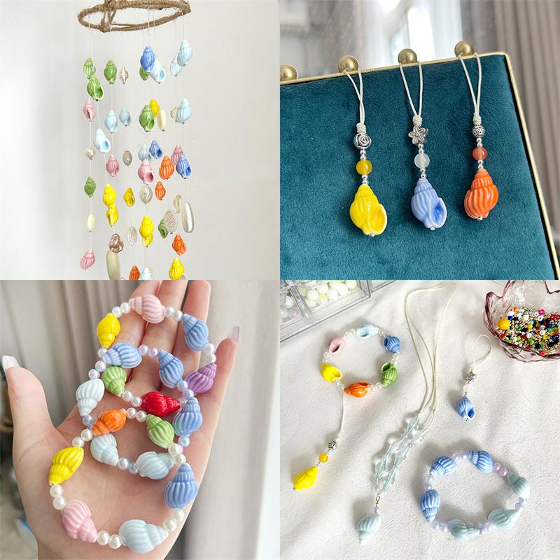 [14x22mm] Conch Beads Colorful Glaze Ceramic Beads DIY Conch Jewelry Accessories Handmade Home Decoration Wind Chime Accessories 2pcs/Pack