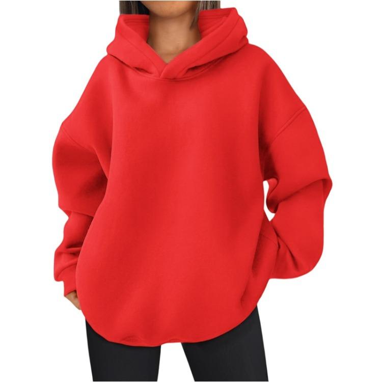 Fashionable Women Solid Color Hooded Sweatshirt Long Sleeve Pullover S