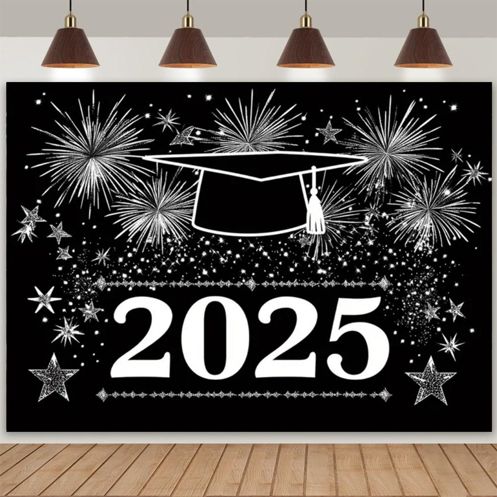Abschlussfoto-Hintergrund, Glückwünsche, Abschlussfeier, Abschlusskappe mit gold-schwarzem Pailletten, Plakat mit personalisiertem Text, Banner
