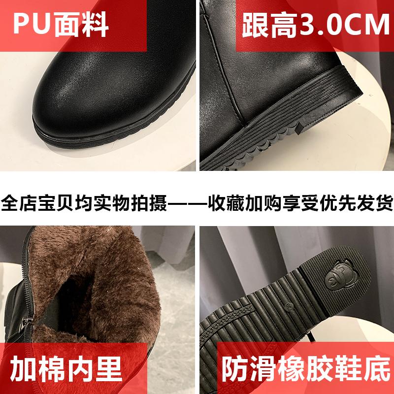 Winter Soft Leather Comfort Warm Mid-tube Boots for Women Metal Decorative Cotton Shoes Mothers Plush Flat Snow Boots Size 35-42