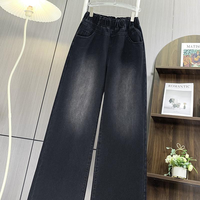 Dimanaf 2025 Plus Size Autumn Basic Elastic Jeans New Black Pants Women Loose Denim Trousers Big Casual Pants 6XL