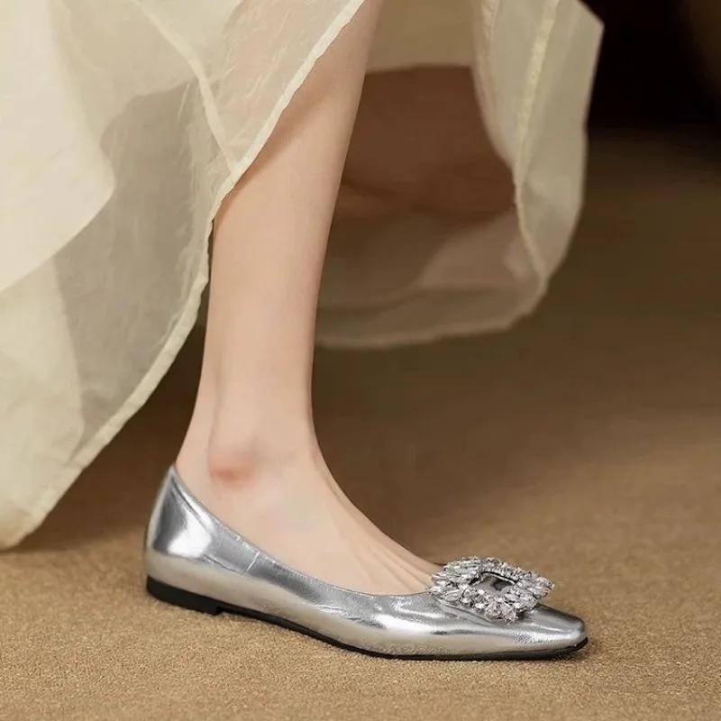 Women's Flat Shoes Slip-on Crystal Square Buckle With Crystals Ladies Footwear Toe Stylish Popular Quick Delivery Social Young