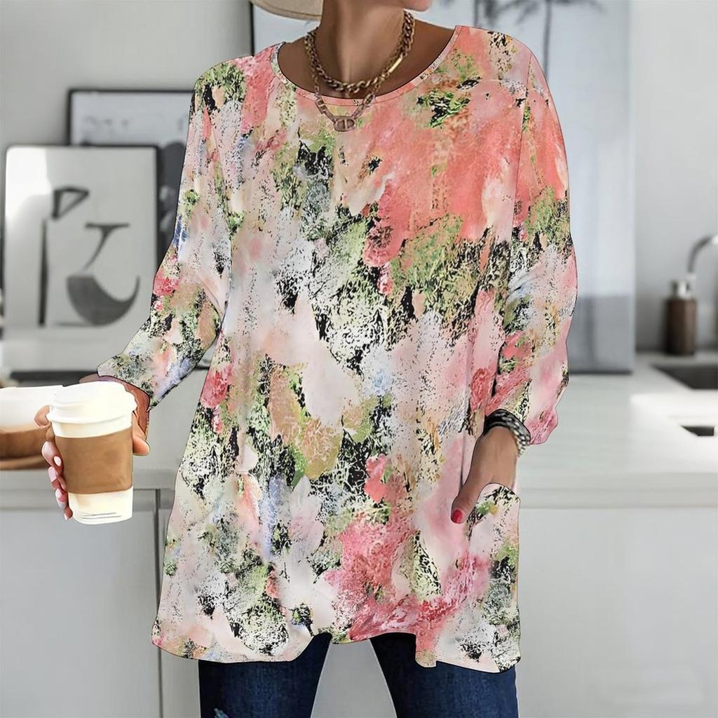 Plus Size Ladies V Neck Long Sleeve Tunic Soft Oversized Tops For Casual Outing And Family Activities