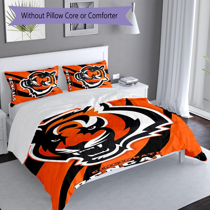 3pcs Cincinnati Bengals LOGO Duvet Cover Set, Includes 1 Duvet Cover and 2 Pillowcases,Skin-Friendly&Comfortable Fabric,Suitable Bedding Sets