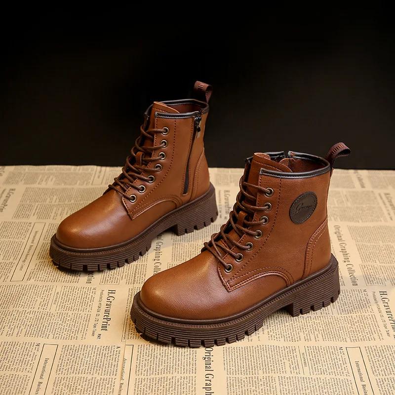Fashion Riding Boots Women British Wind 2024 New Spring and Autumn Single Boots Platform Ankle Boots