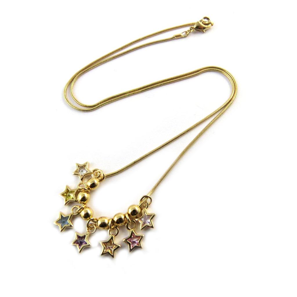 Les Trésors De Lily [D6818] – Vergoldete Tutti-Frutti-Halskette „Fairy Stars“ – 42 cm