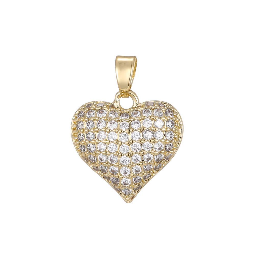 Copper-Plated 18K Gold Diamond Heart Pendant for DIY Bracelets and Necklaces