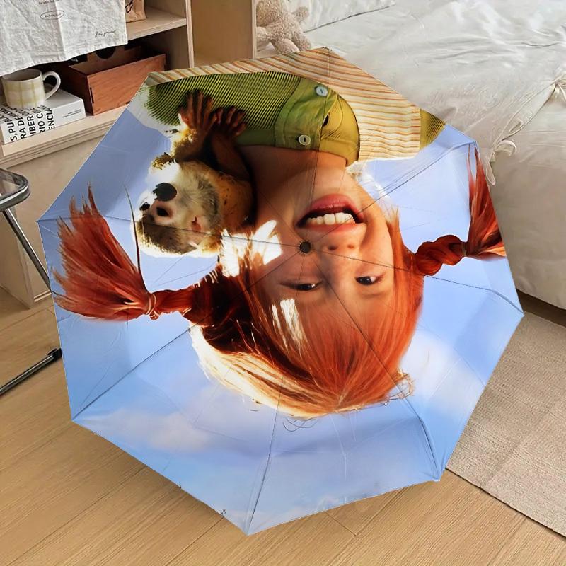 1pc Pippi Longstocking Automatic Folding Umbrella, Portable Collapsible Design, Casual Outdoor Accessory L1127057