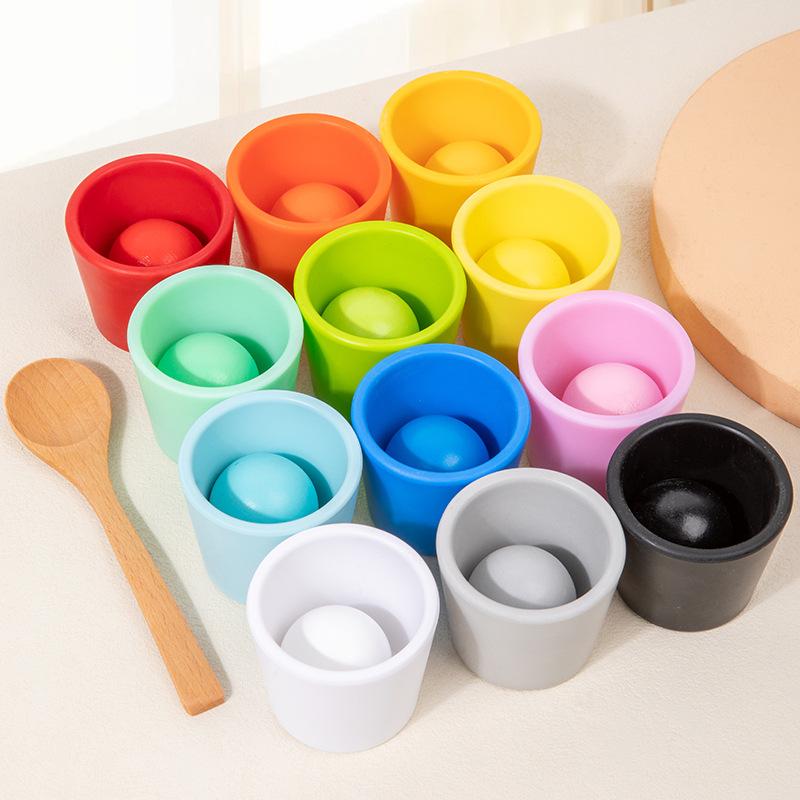 Wooden 12 Color Ball Classification Cup Children's Beads Color Classification Early Education Educational Toys