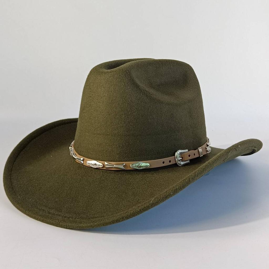 Stylish men's and women's felt hats cowboy hats soft felt hats with beige leather belts Panama hats outdoor parties hat.