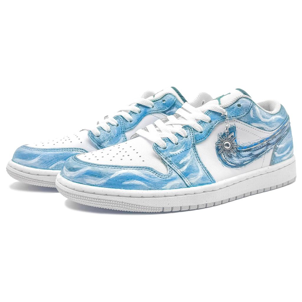Jordan Air Jordan 1 Abrasion Resistant Low top Skateboard Shoes Unisex Blue White FQ7687-300(Team1108-)