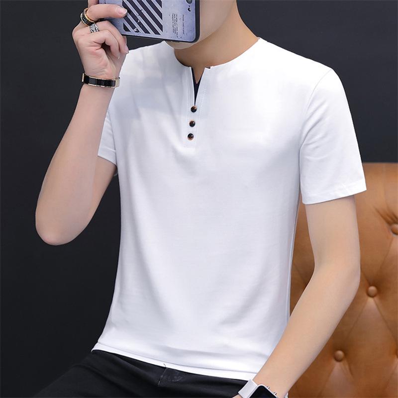 Men's Slim-Fit Cotton V-Neck T-Shirt - Short-Sleeved, 2025 Summer Trend, Korean Style Casual Top