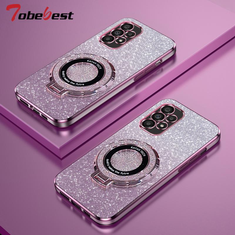 Glitterplätering Magnetisk Hållare Telefonfodral För Samsung Galaxy A12 A22 A32 A52 A72 A13 A23 A33 A53 A73 4G 5G Skal