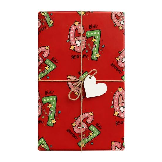 Christmas Gift Wrap Paper Creative Festive Holiday Wrapping with Number 7 Design Fun Pattern Birthday Party Supplies