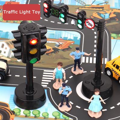 Educational Traffic Light Toy for Toddlers Safety Road Sign Model with Light and Sound Interactive Puzzle Scene Accessory
