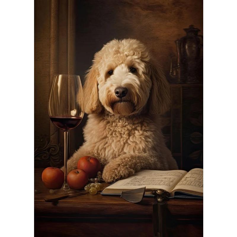 Vintage Dog Portraits Posters and Prints French Bulldog German Shepherd with Red Wine Wall Art Canvas Painting Home Room Decor