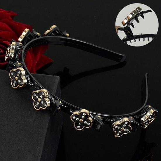 Women Headband Imitation Pearl Flower Decor Double Layer Hair Hoop Stable Non-Slip Hair Braiding Tool