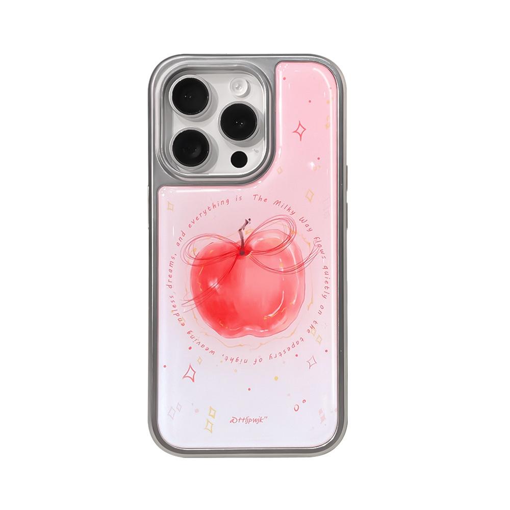 Applicable to iphone16promax mobile phone case, Japanese and Korean style apple pear small fresh electroplating water condensation 13 apple 15