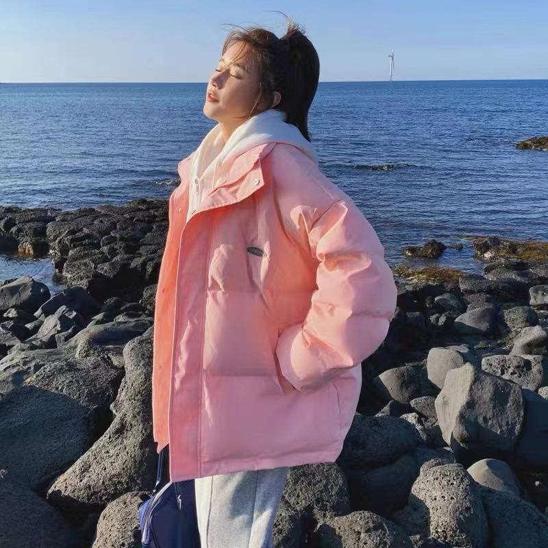 Pink fake two-piece hooded down cotton-padded clothes for women's winter new design student cotton-padded clothes and bread clothes