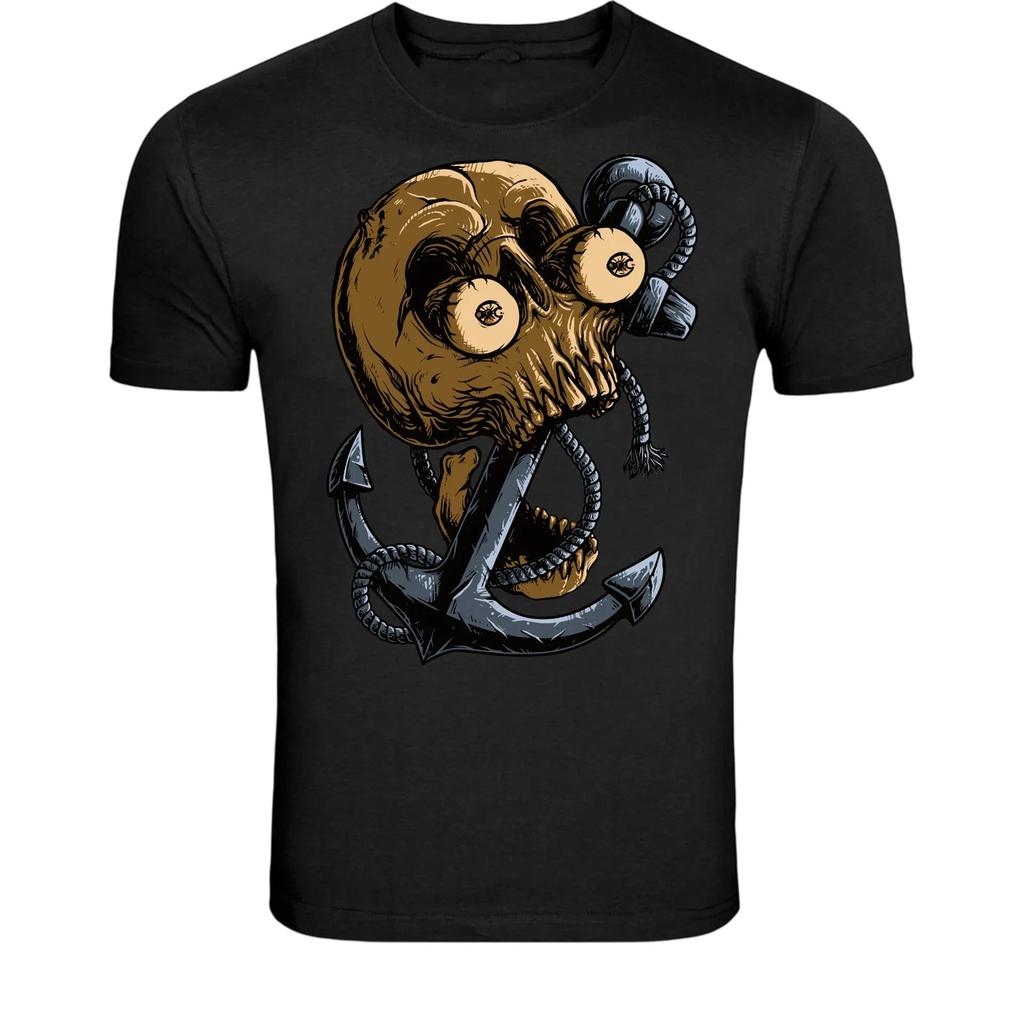 Tricou Craniu Nautic cu Ancora - Marinar Pirat Ancora Craniu