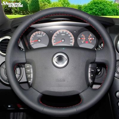 FITS DAEWOO MUSSO BLACK PERFORATED LEATHER STEERING WHEEL COVER BLUE STITCHING