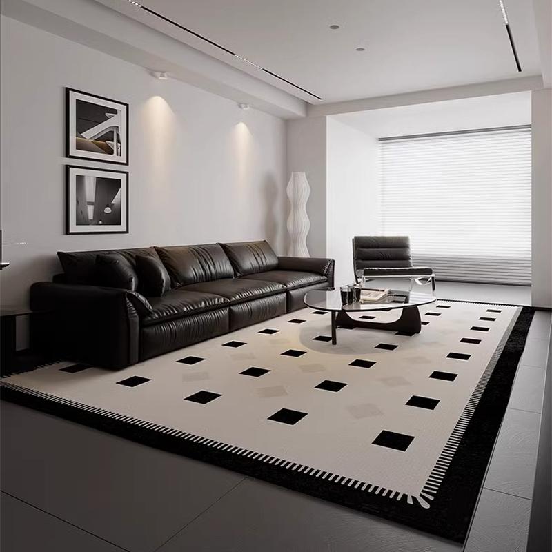 Beige Black Geometric Area Rug Modern Light Luxury Living Room Carpet Waterproof Non-Slip Sofa Floor Mat Easy Care Holiday