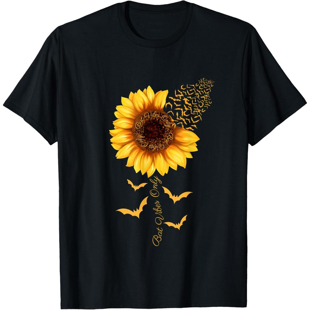 Bat Vibes Only Sunflower Halloween Thanksgiving T-Shirt
