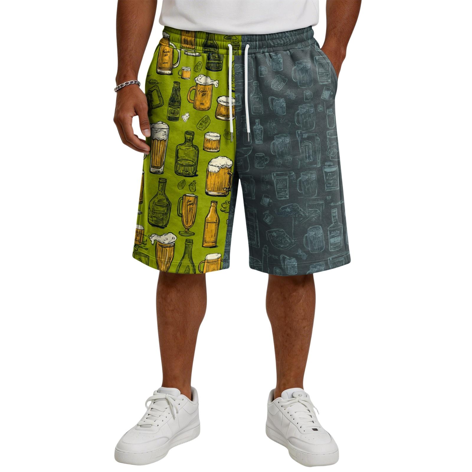 Men’s Casual Drawstring Shorts with Festival Print Relaxed Fit Knee Length Soft Fabric Comfortable Waistband XXXXL зелёный