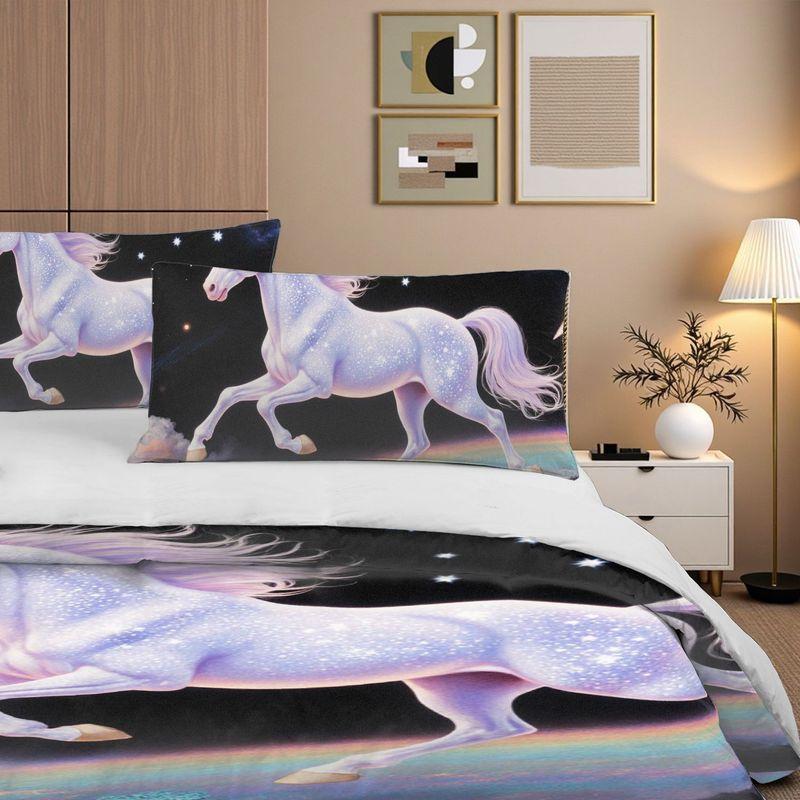 3-Piece Bedding Pillowcase Quilt Cover Set Unicorn Pattern 2D Digital Printing Suitable For Bedroom Dormitory Decoration