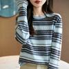 A New Retro Jacquard Round-neck Loose Striped Sweater with Ethnic Style for Women In Early Autumn