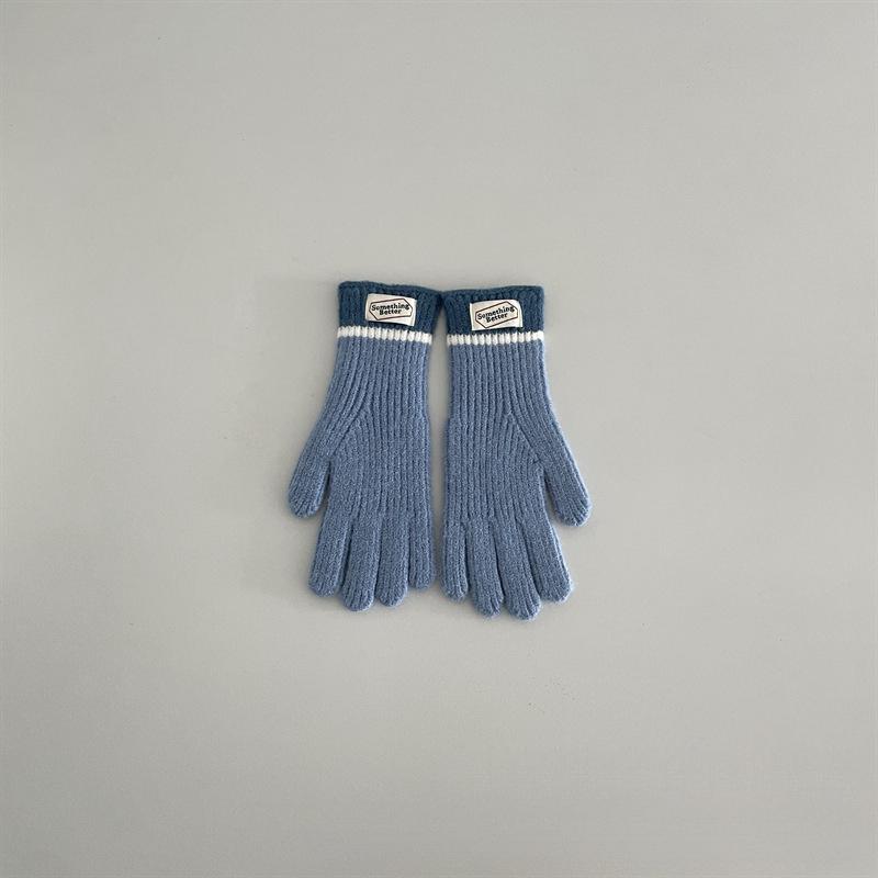 New Touchscreen Kids Gloves Winter Warm Windproof Cold Proof Five Finger Knitting Retro Korean Style Color Mix