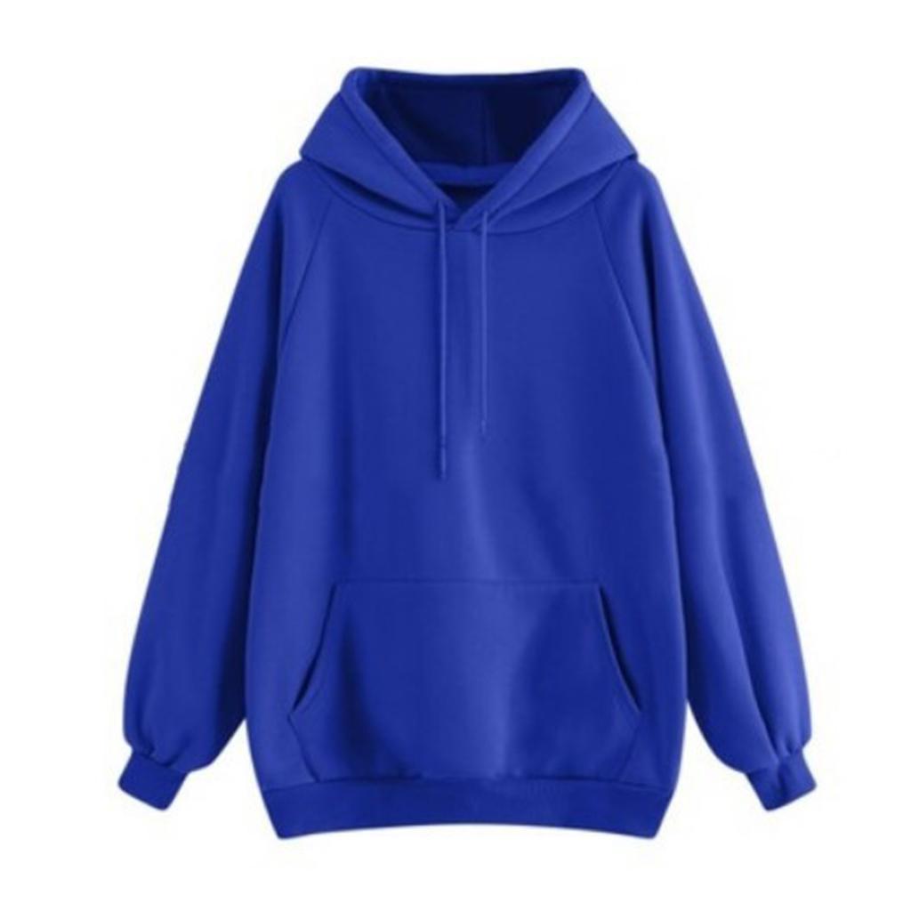 Women's Fashion Casual Solid Color Hooded Loose Fleece-Lined Thick Long Sleeve Sweatshirt