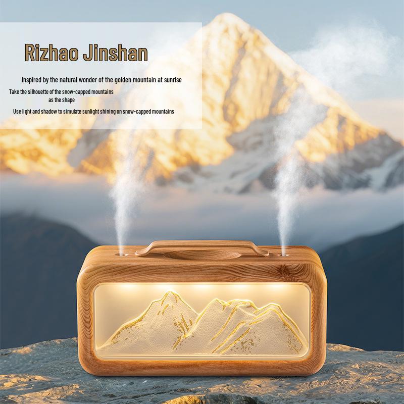 Creative USB Snow Mountain Humidifier: Dual Spray, Large Mist Output, with Ambient Light for Home or Bedroom