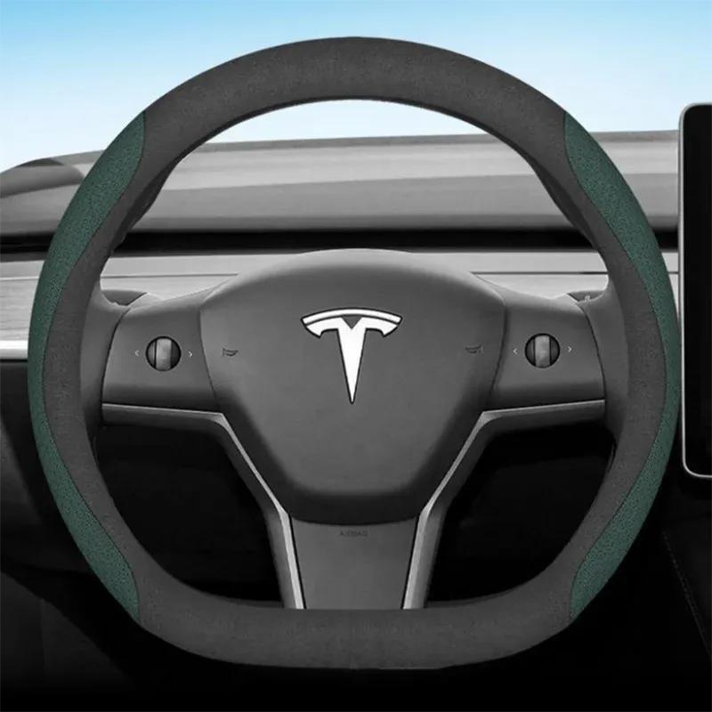 For Tesla Model 3 Y S 2012 2013 2016 2017   - 2024 Car Steering Wheel Cover PU Leather 9Colors Non-slip Auto Accessories