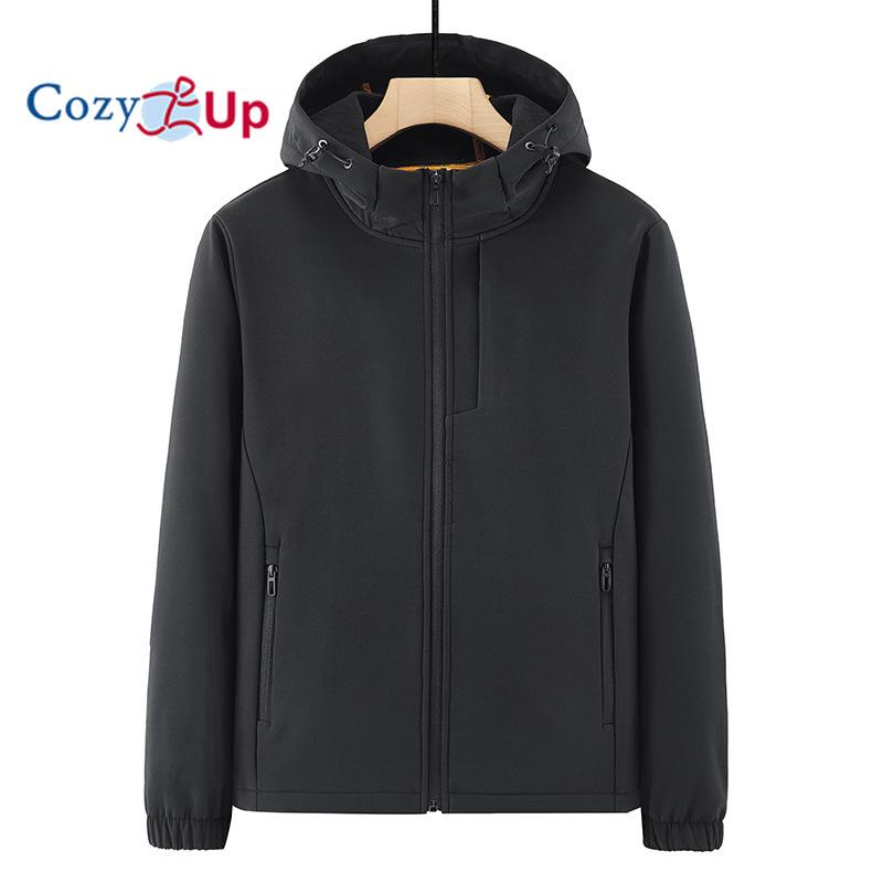 Cozy Up Men's Softshell Jacket with Hood Fleece Lined Windbreaker Lightweight Waterproof Jackets for Hiking
