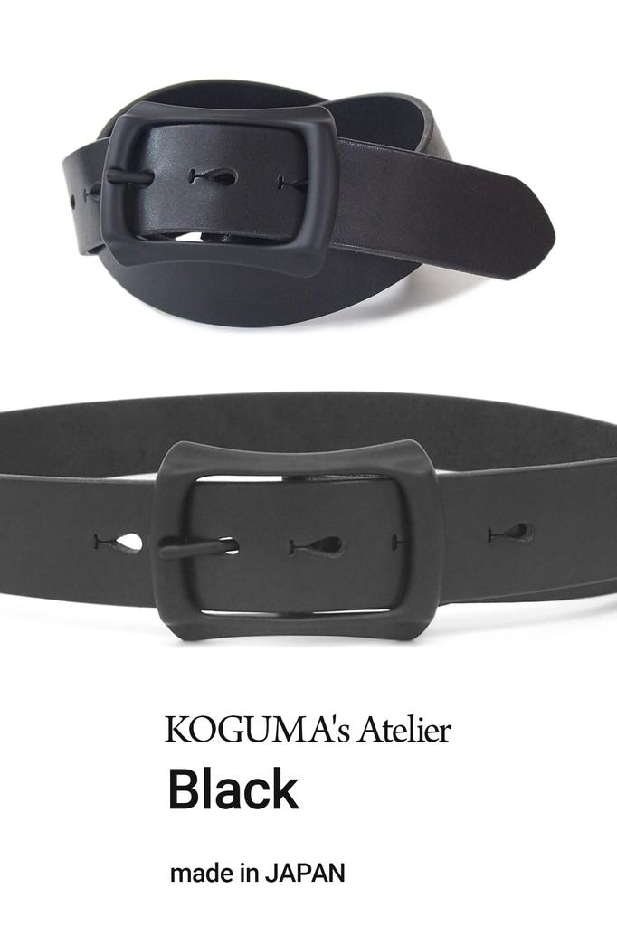 [KOGUMA BELT] Made In Japan, Tochigi Leather - Enjoy the Beauty of Leather and Black. A Heavy-duty Genuine Leather Belt with a Buckle. Atelier Black