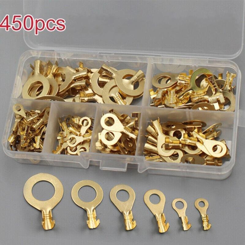 150/300/540PCS Round Terminal Block Pin Ring Lugs Eyes Copper Electrical Cable Connectors Non-insulated Wire Connector Tools