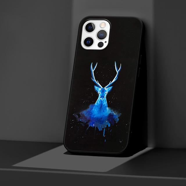Black Case For Iphone 14 11 13 Pro Max 12 Mini Xr 7 8 Plus Se 2020 Xs 6 6s +Coque Soft Mobile Phone Bag Cover Deer Art Poster