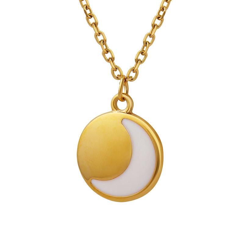 French Light Luxury Does Not Fade Small Fragrance Korean Internet Celebrities With The Same Necklace Round Pendant Moon Inlaid Enamel