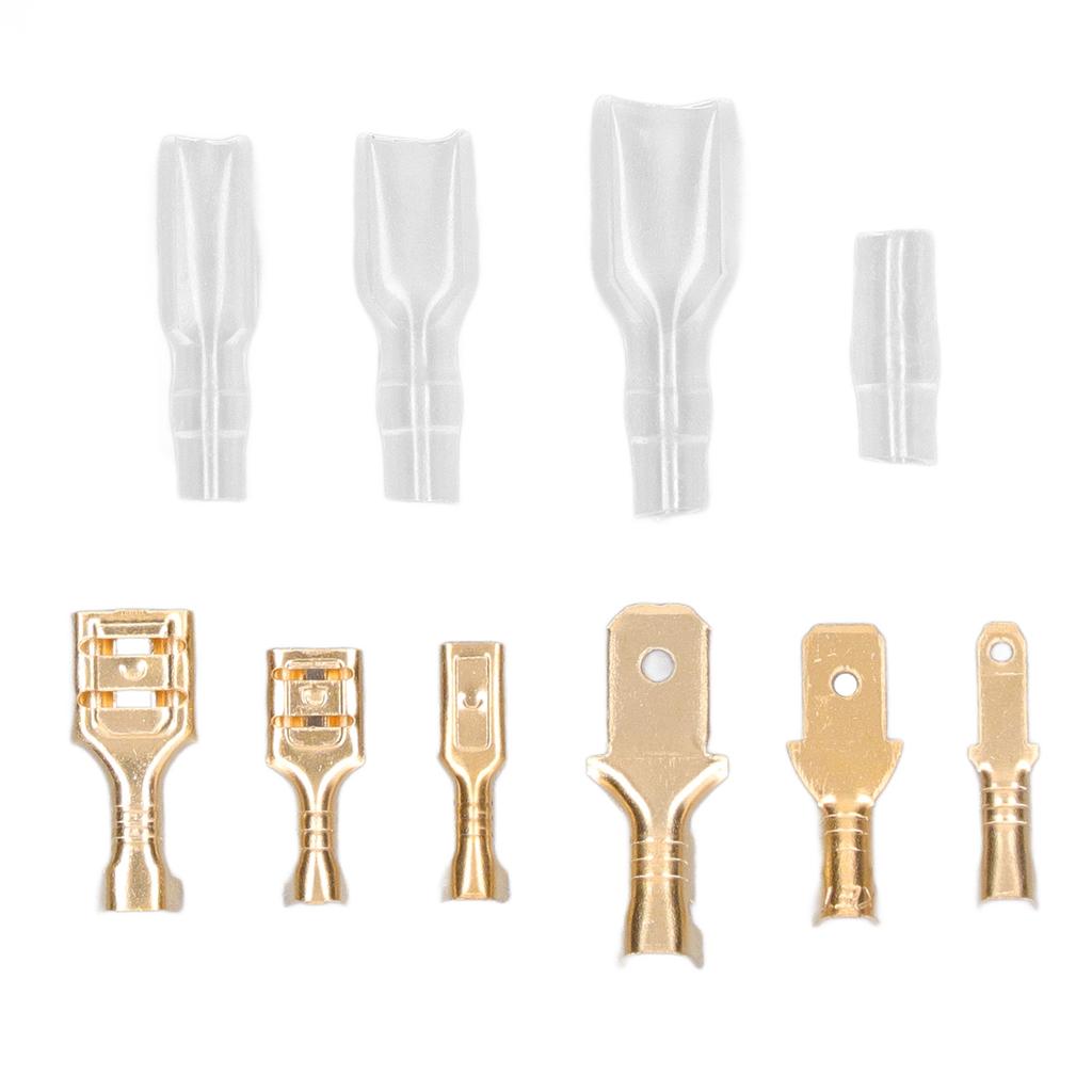 600PCS Brass Crimp Terminal Connector Male Female Brass Spade Connector with Transparent Sheath
