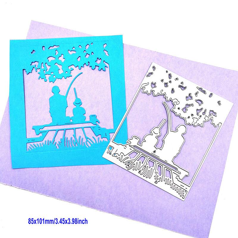 Fishing Man Family Frame Cutting Dies Metal Stencil DIY Scrapbooking Album Paper Card Embossing Craft Decor Art Die Cut People