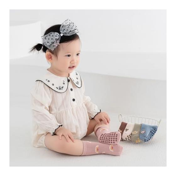 [HAYAHARU] Cute Baby Socks, Baby Socks, Children, Crew Length, Anti-Slip, For Boys, Girls, Going To Kindergarten or School, Antibacterial Cotton,
