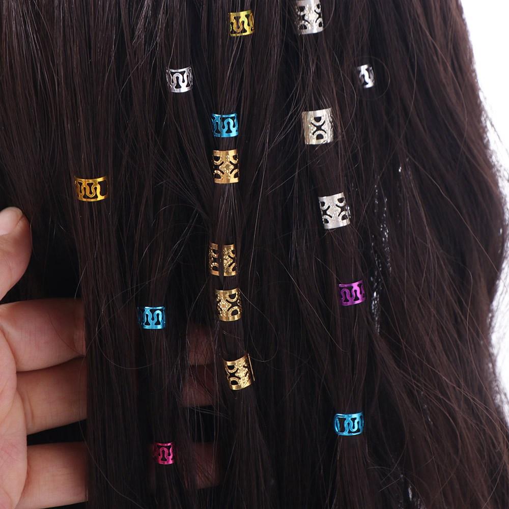 40pcs Hair Braiding Dreadlocks Beads Metal Cuff Clips Hair Braid Tubes Hollow Out Hair Ring  Women