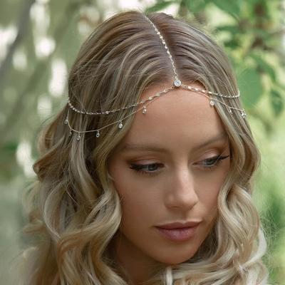 1 pc.  Accessoire de cheveux en perles. Chaîne de cheveux à pompon pour l'arrière de la tête. Accessoire pour cheveux féminin, particulièrement adapté aux mariées.