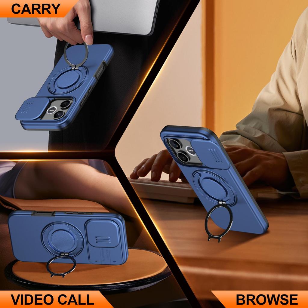 Slide Camera Lens Protector Case for Honor 600 Lite Phone Case Built-in 360° Rotatable Ring Kickstand
