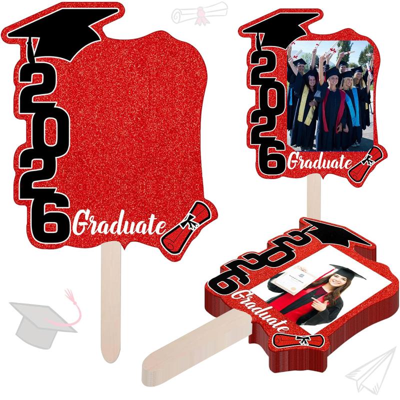 12Pcs Class Of 2026 Grad Photo Props Blank Diy Photo Frame Graduation Party Souvenirs Graduation Cutout Face Fans With Handle