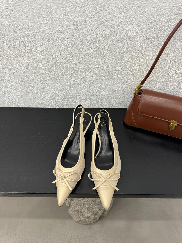 2025 Spring and Autumn New Light Mouth Pointed Head Thin Heel Medieval Shoes Bow Single Shoes with Color Matching Thin Heel