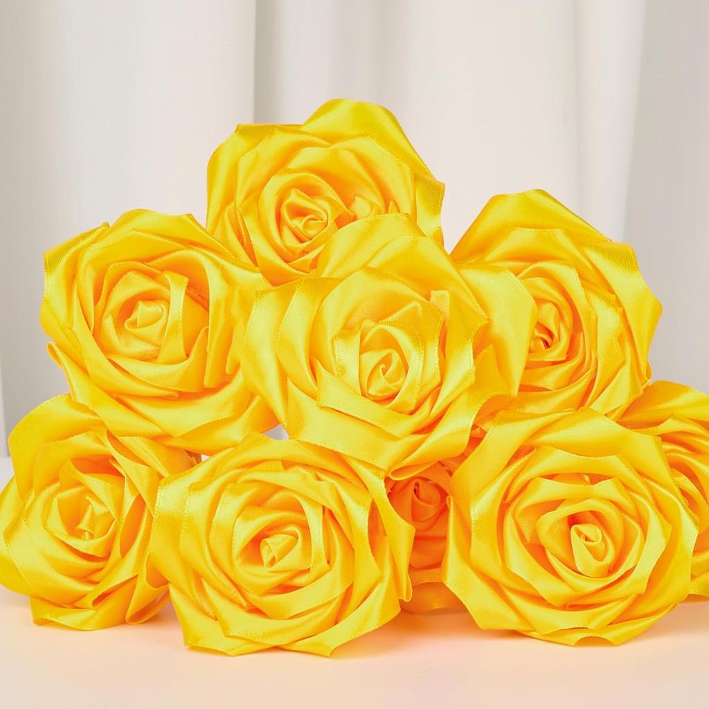 1-1/2 Inches 25 Yards golden Satin Ribbon, Solid Fabric Ribbon Roll for Flower Bouquets, Gift Wrapping, Wedding, Handmade Crafts