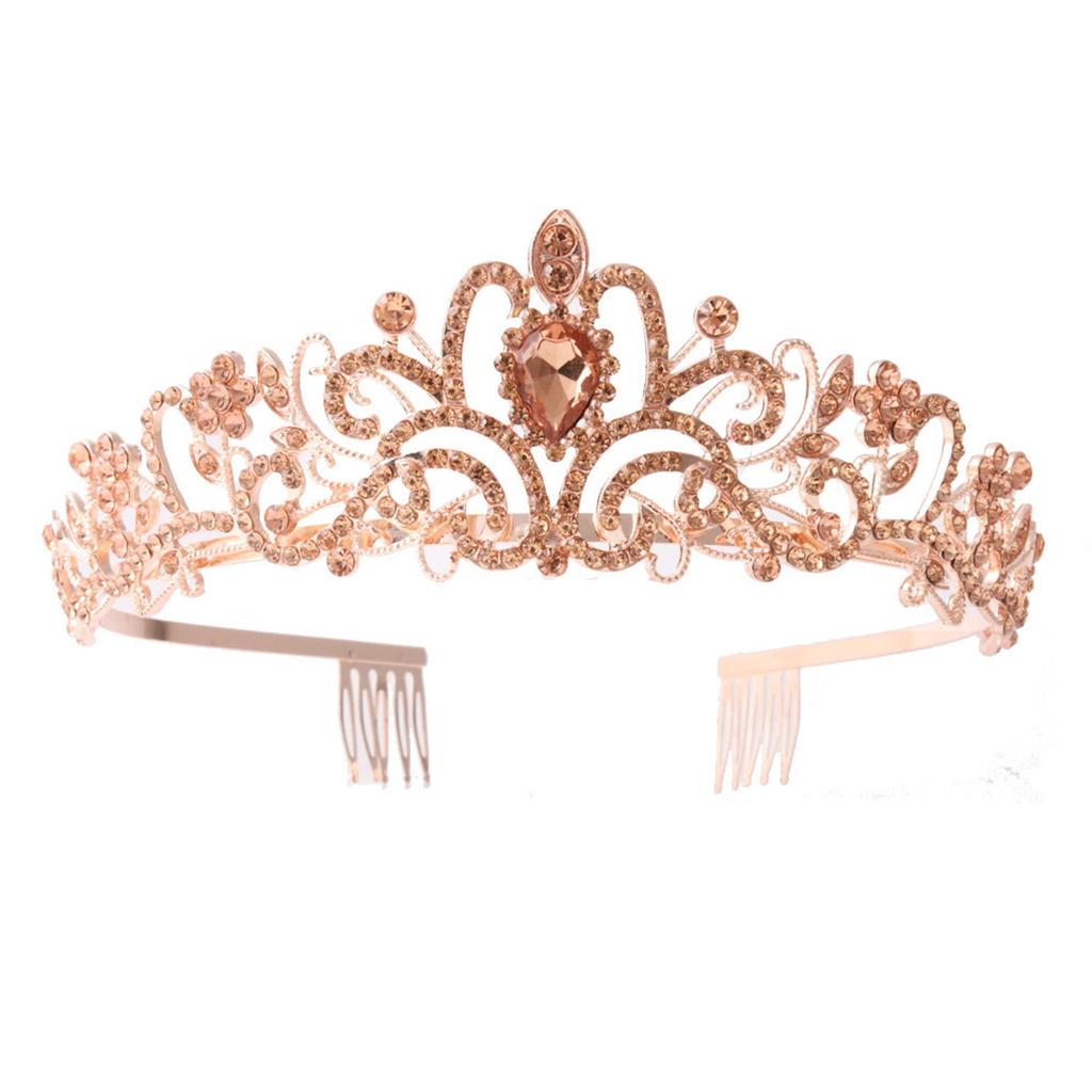 Shimmering Crystal Tiara Crown Princess Wedding Headpiece Gold Rhinestone Baroque Headband for Proms and Birthday