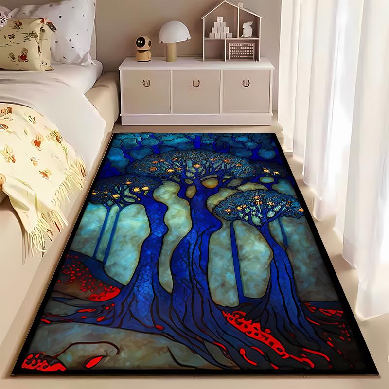 Abstract Blue Forest Tree Pattern Carpet for Living Room Decor Rug Suitable for Use As an Anti-slip for Living Room Bedroom Sofas